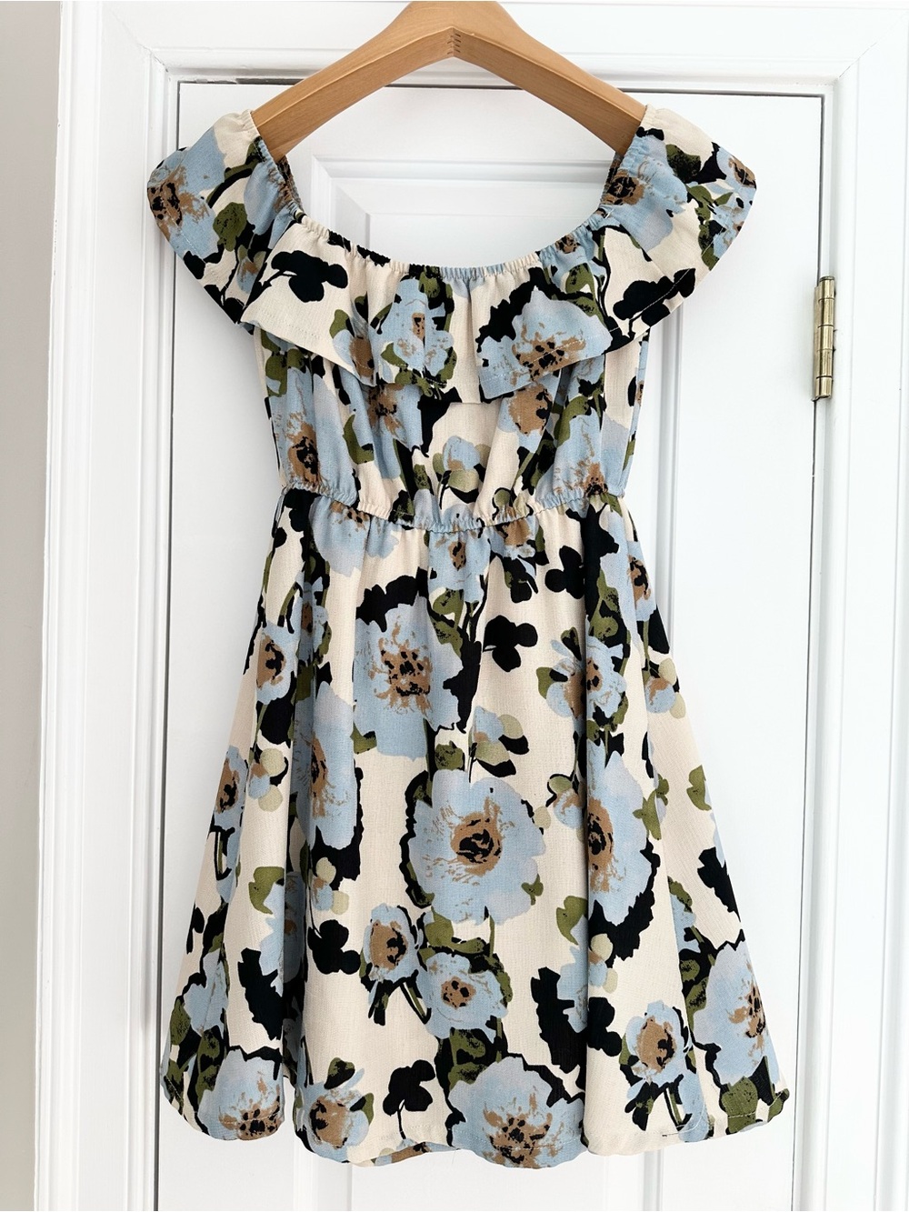 Floral Off-Shoulder Dress - Blue/Cream - Picture 3 of 4
